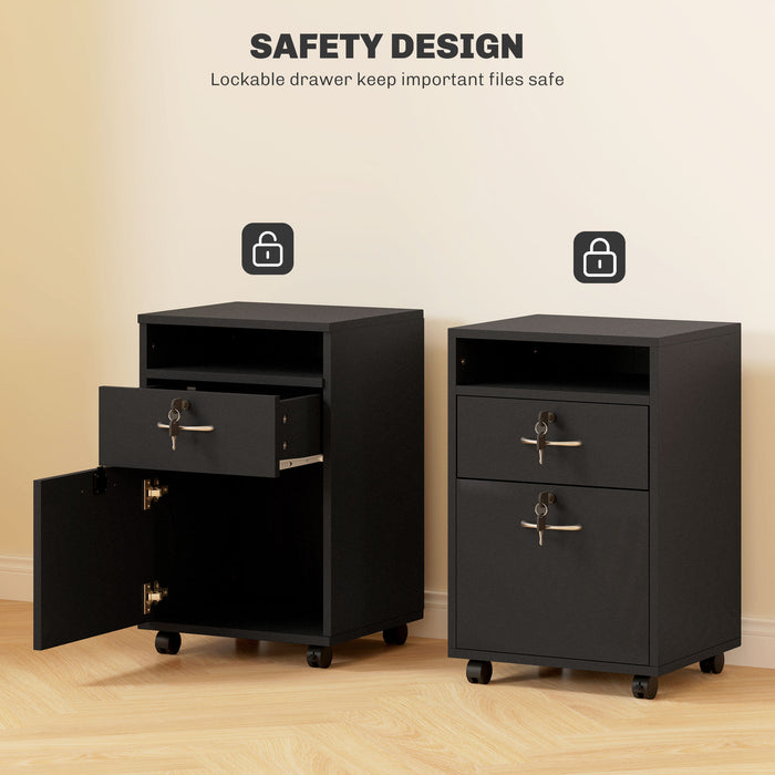 60cm Storage Cabinet with Drawers and Open Shelf, Black