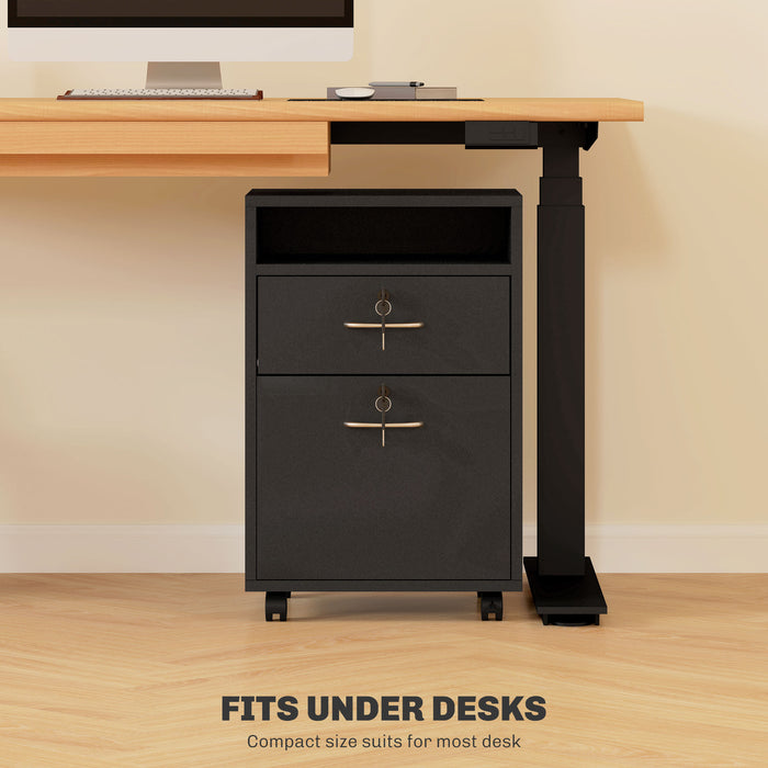 60cm Storage Cabinet with Drawers and Open Shelf, Black