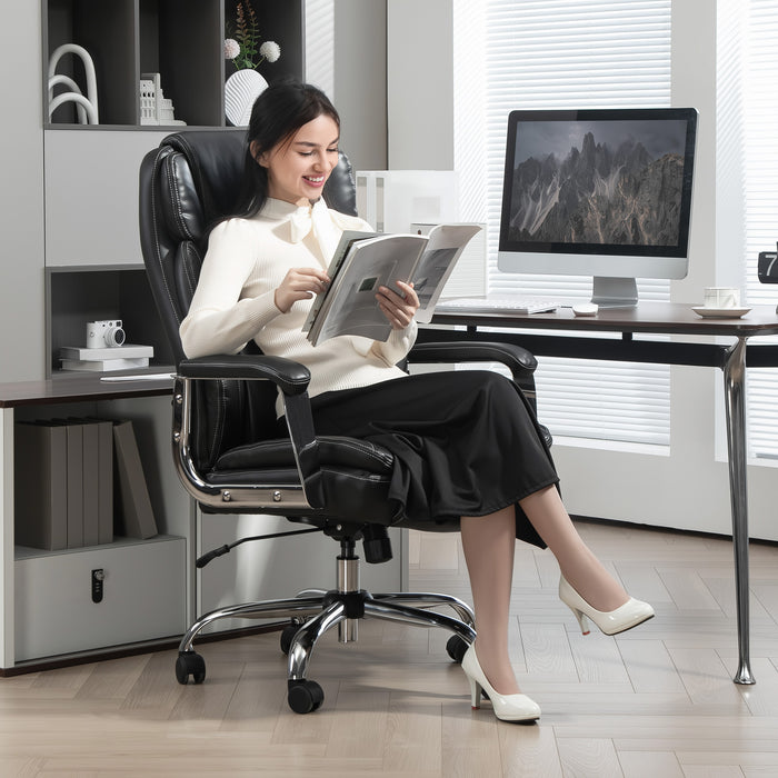 Faux Leather Desk Chair with Adjustable Height, 227kg 500LBS, Black