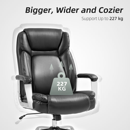 Faux Leather Desk Chair with Adjustable Height, 227kg 500LBS, Black