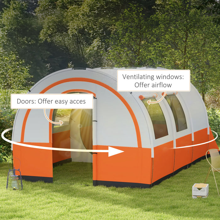 3000mm Waterproof Camping Tent, 5-6 Man Family Tent with Living and Bedroom, Carry Bag Included, Cream and Orange