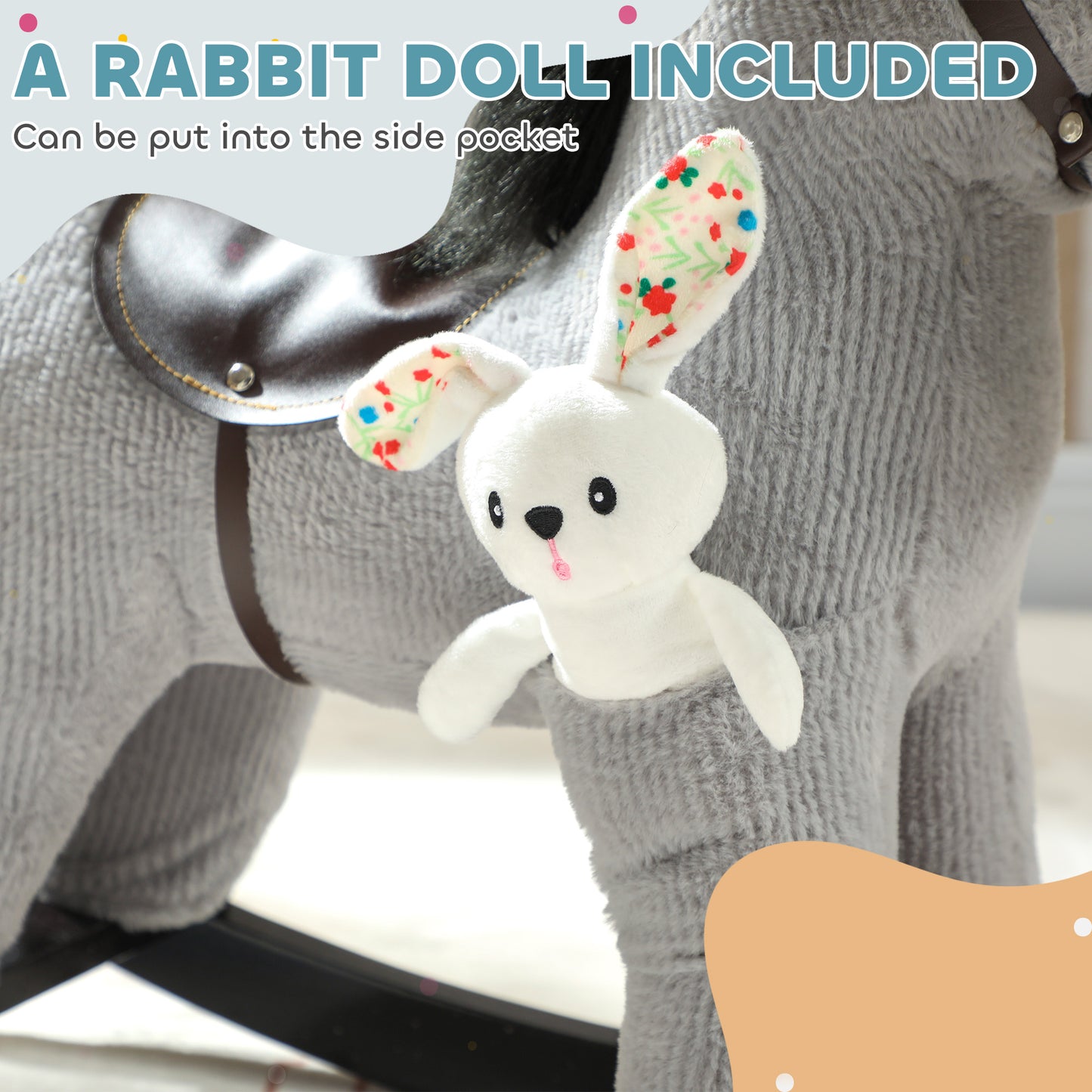 Baby Rocking Horse, Toddler Animal Rocker for Kids Aged 2-5, Grey