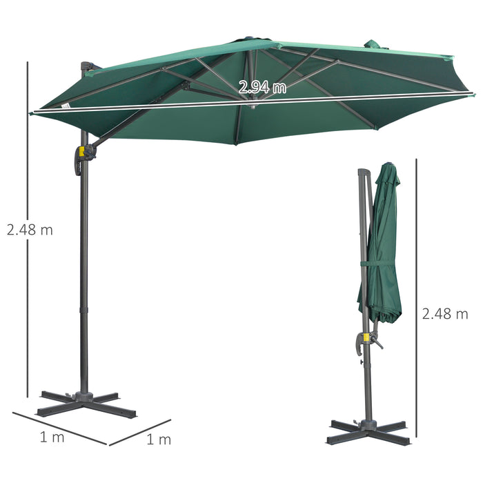 3 x 3(m) Cantilever Parasol with Cross Base, Garden Umbrella with 360¬∞ Rotation, Crank Handle and Tilt for Outdoor, Patio, Green