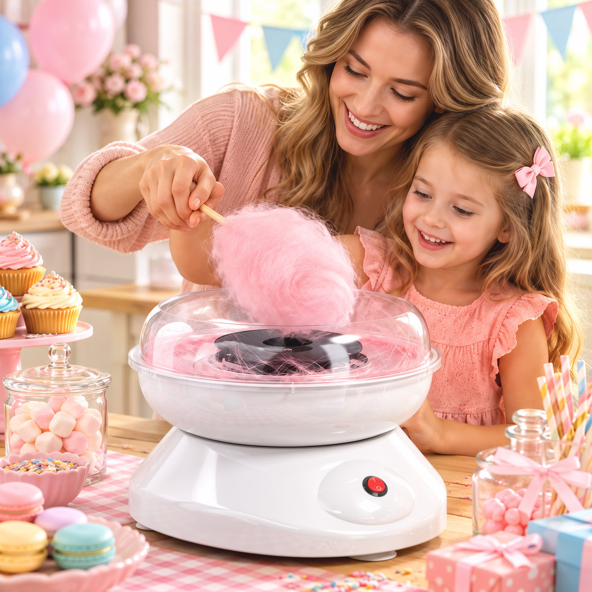 550W Candy Floss Maker with 10 Bamboo Sticks and Sugar Spoon - White