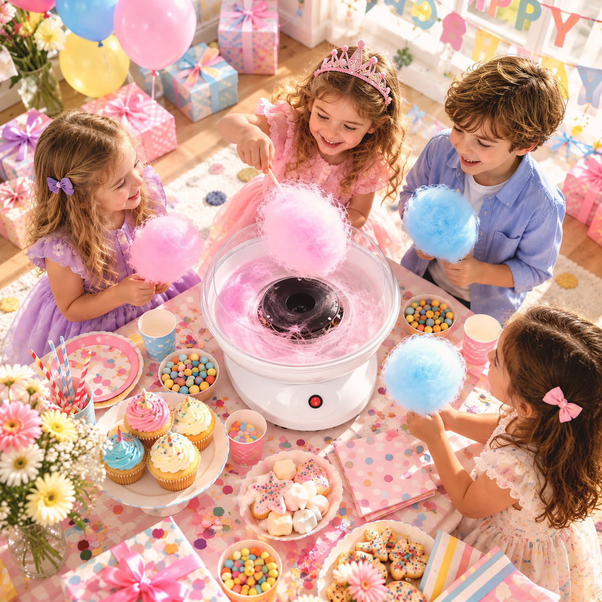 550W Candy Floss Maker with 10 Bamboo Sticks and Sugar Spoon - White