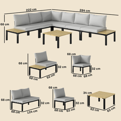 Garden Furniture Set, 6 Piece Corner Sofa Set with Coffee Table