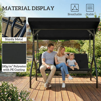 3 Seater Canopy Swing Chair Porch Hammock Bed, Black