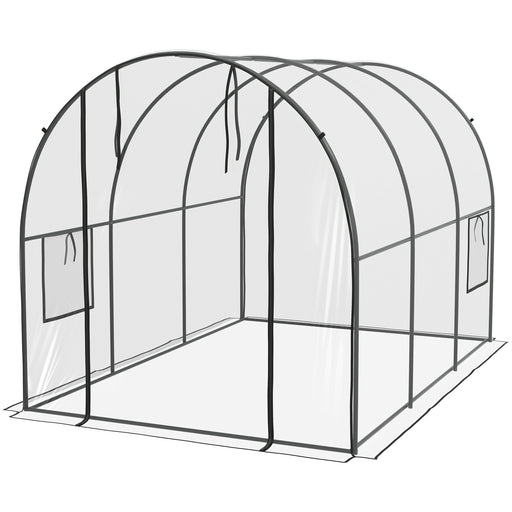 Polytunnel Greenhouse Walk-in Grow House with Plasric Cover, Door, Mesh Window and Steel Frame, 3 x 2 x 2m, Clear
