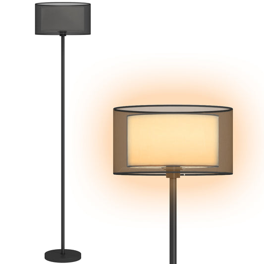 Modern Standing Lamp with Double Layer Shade & Foot Switch, Black
