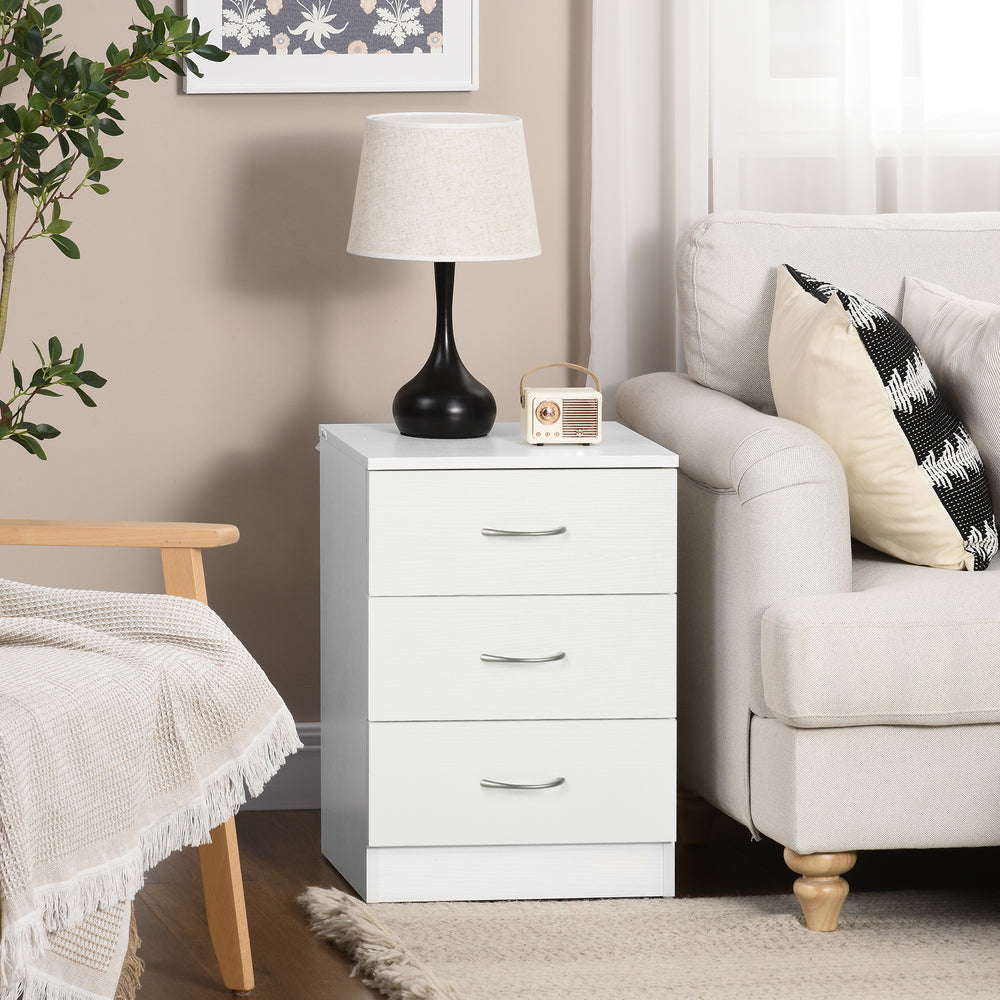 Modern 3 Drawers Side Cabinet Wooden Bedside Table White