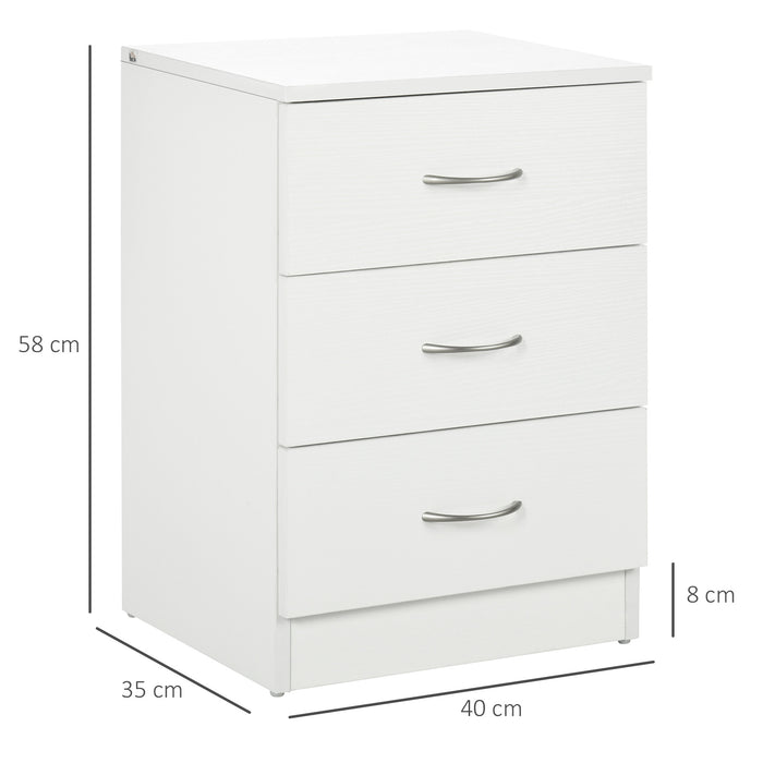 Modern 3 Drawers Side Cabinet Wooden Bedside Table White