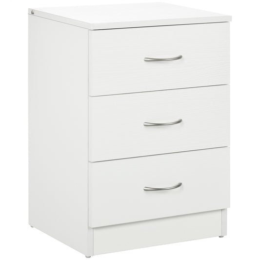 Modern 3 Drawers Side Cabinet Wooden Bedside Table White