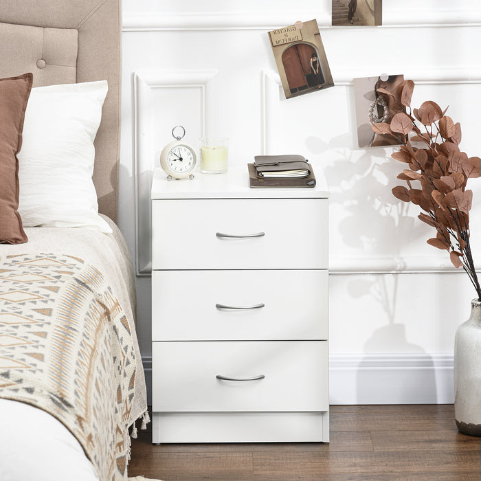 Modern 3 Drawers Side Cabinet Wooden Bedside Table White