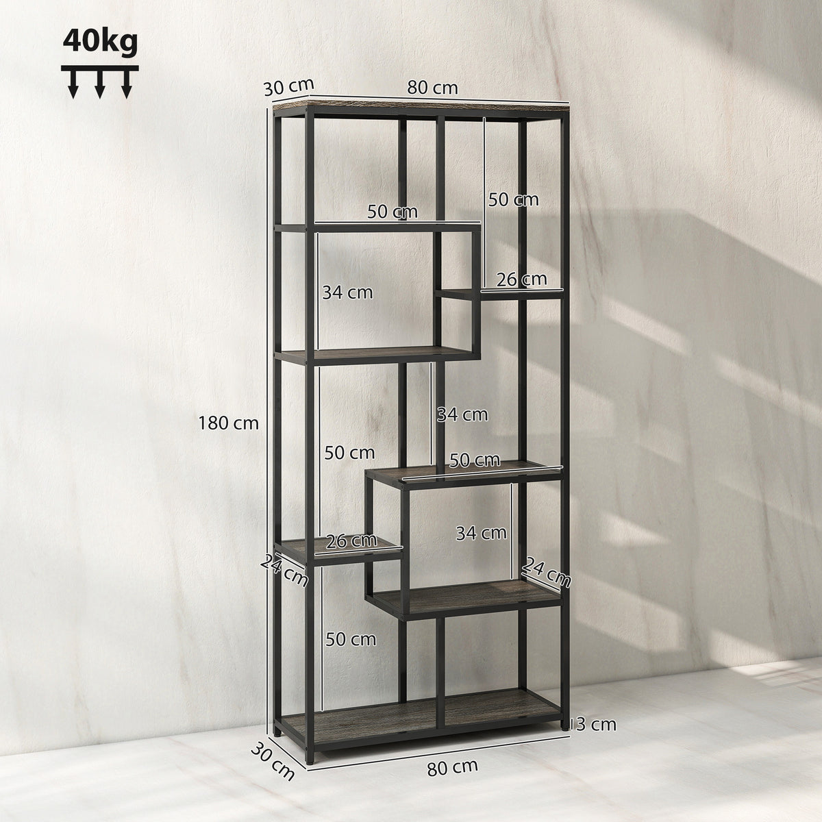 Industrial Bookcase 7-Tier Bookshelf Shelving Unit Grey Black