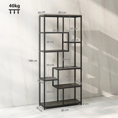 Industrial Bookcase 7-Tier Bookshelf Shelving Unit Grey Black