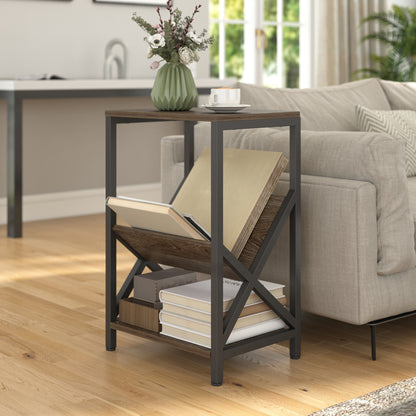 Narrow Side Table, End Table with 3-Tier Storage for Living Room