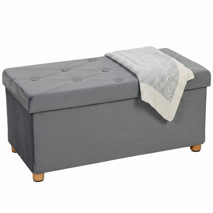 Velvet Upholstered Foldable Ottoman Footrest with Wood Legs, Grey