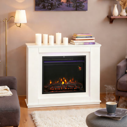 Electric Fireplace with Surround, 32" 2000W Inset Electric Fire and Mantel Reach up to 30 m² with 12 Colours Realistic Flame Effect & 5 Brightness, Remote & Timer for Living Room, White