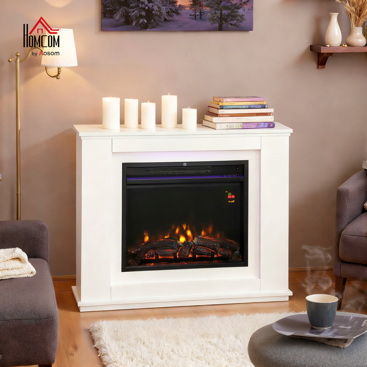 Safe and Beautiful Electric Fire and Mantel Reach up to 30 m², White