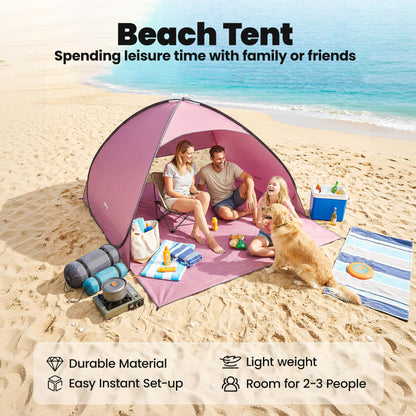 Pop up Beach Tent, UV 50+ Sun Shelter with Carry Bag, Pink