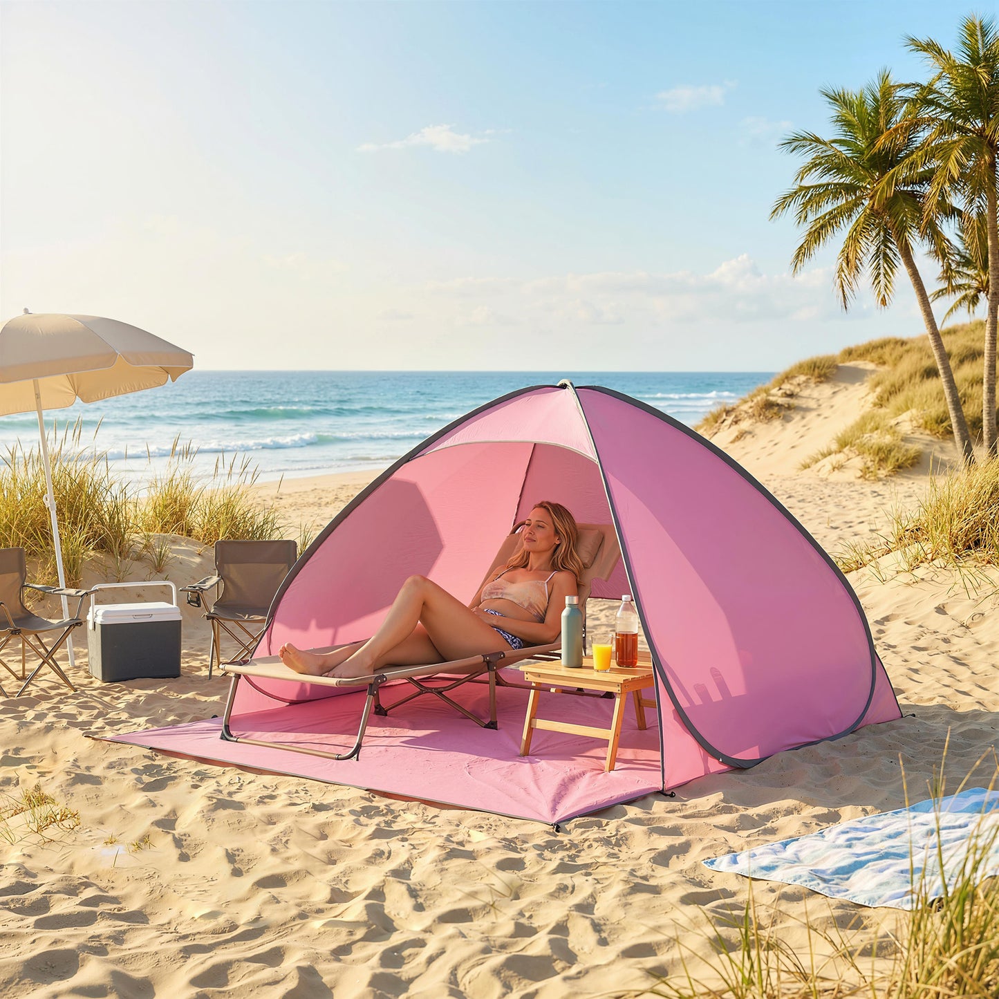 Pop up Beach Tent, UV 50+ Sun Shelter with Carry Bag, Pink