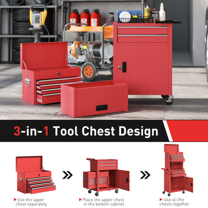 Tool Cabinet with 6 Drawers, 3-in-1 Rolling Tool Chest with Wheels