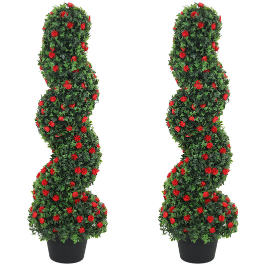 Artificial Rose Spiral Topiary Tree for Indoor Outdoor, Set of 2