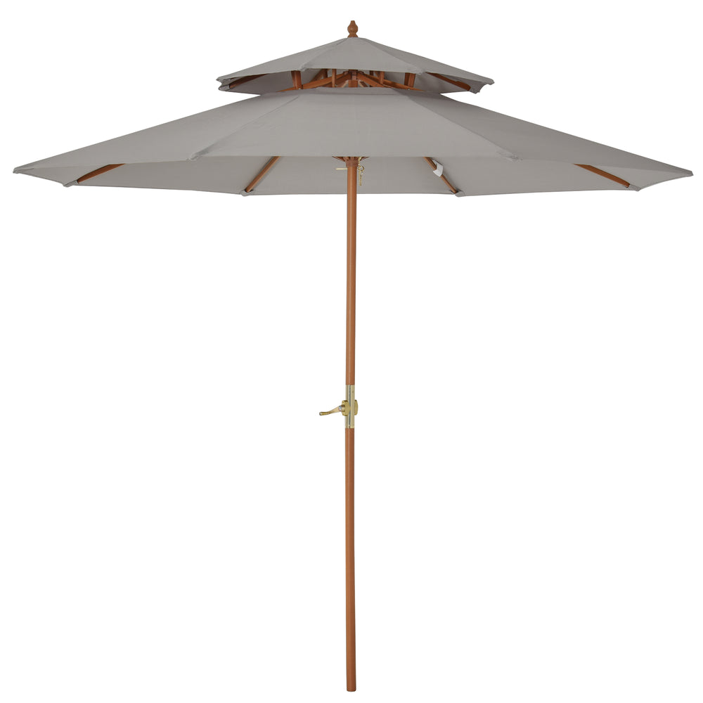 2.7 m Double Tier Outdoor Patio Garden Sun Umbrella Sunshade Wooden Parasol Grey Shade Canopy