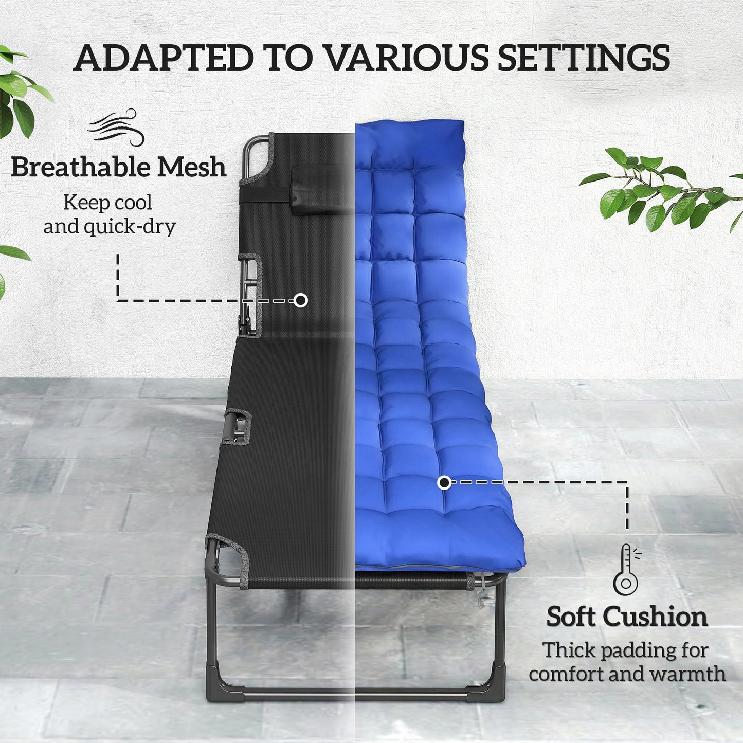 Folding Sun Loungers Set of 2, Oversized Camping Bed, Blue