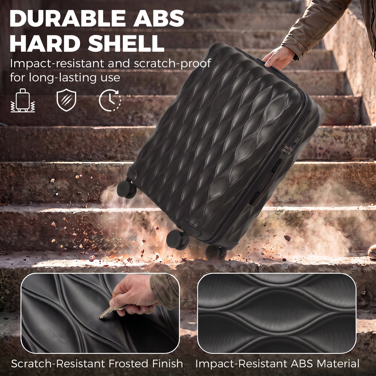 28Inch Suitcase Hard Shell Checked Luggage with TSA Lock, Black