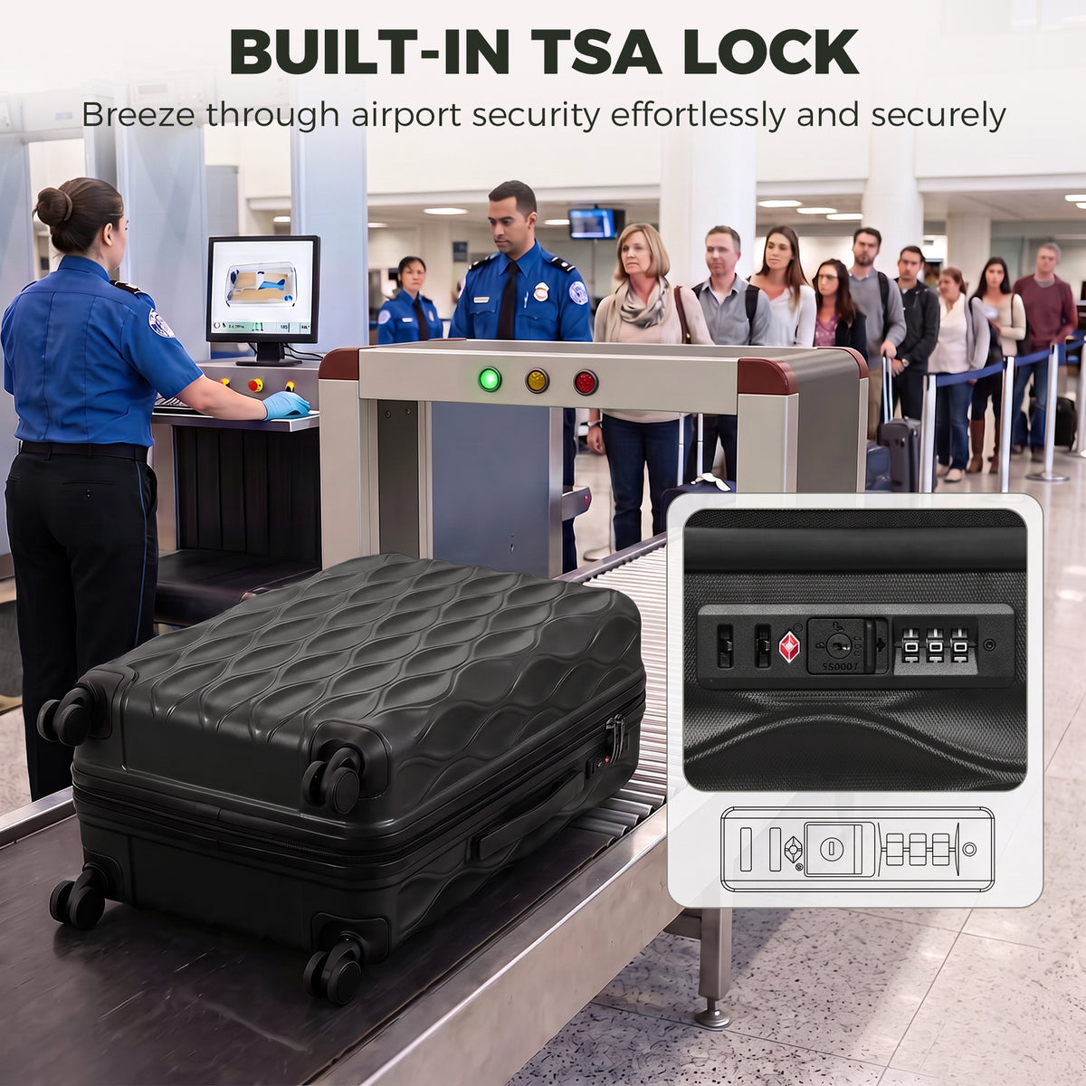 28Inch Suitcase Hard Shell Checked Luggage with TSA Lock, Black