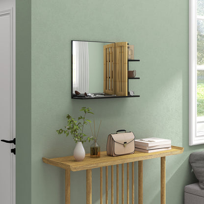 Bathroom Mirror Wall Mount Vanity Mirror with 4 Storage Shelves, Black