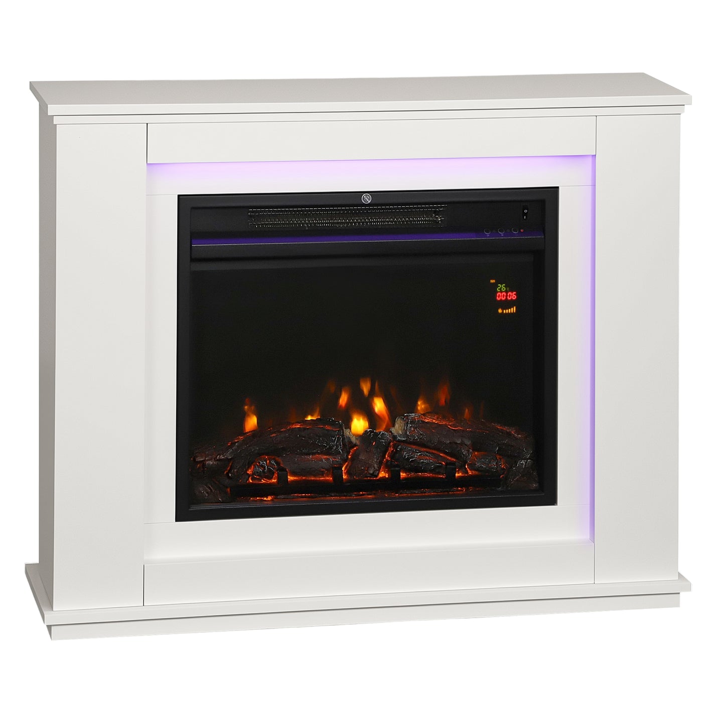 Electric Fireplace with Surround, 32" 2000W Inset Electric Fire and Mantel Reach up to 30 m² with 12 Colours Realistic Flame Effect & 5 Brightness, Remote & Timer for Living Room, White