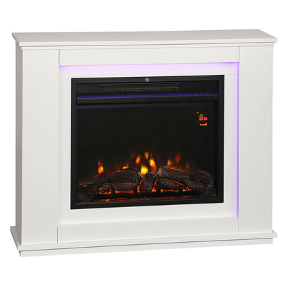 Electric Fireplace with Surround, 32" 2000W Inset Electric Fire and Mantel Reach up to 30 m² with 12 Colours Realistic Flame Effect & 5 Brightness, Remote & Timer for Living Room, White