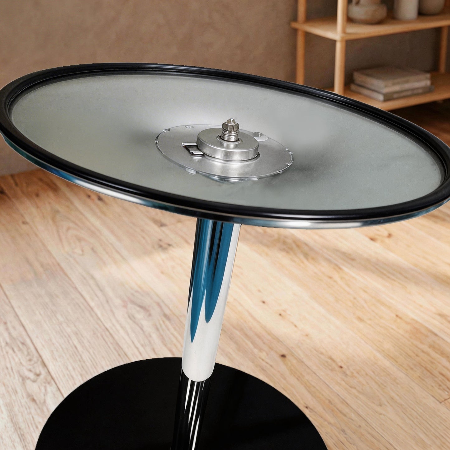 Round Bar Table, Dining Table with Tempered Glass Top and Steel Frame