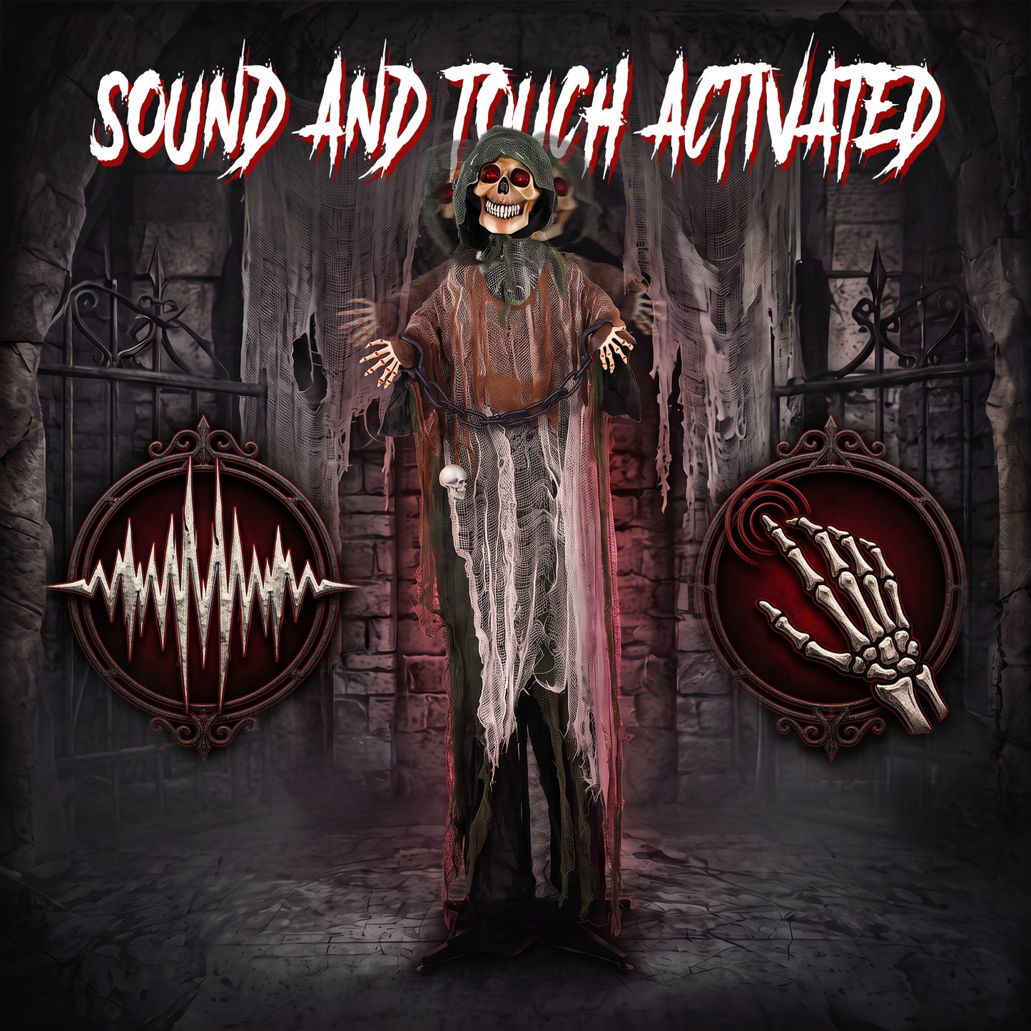 170cm Animated Halloween Grim Reaper for Covered Outdoor