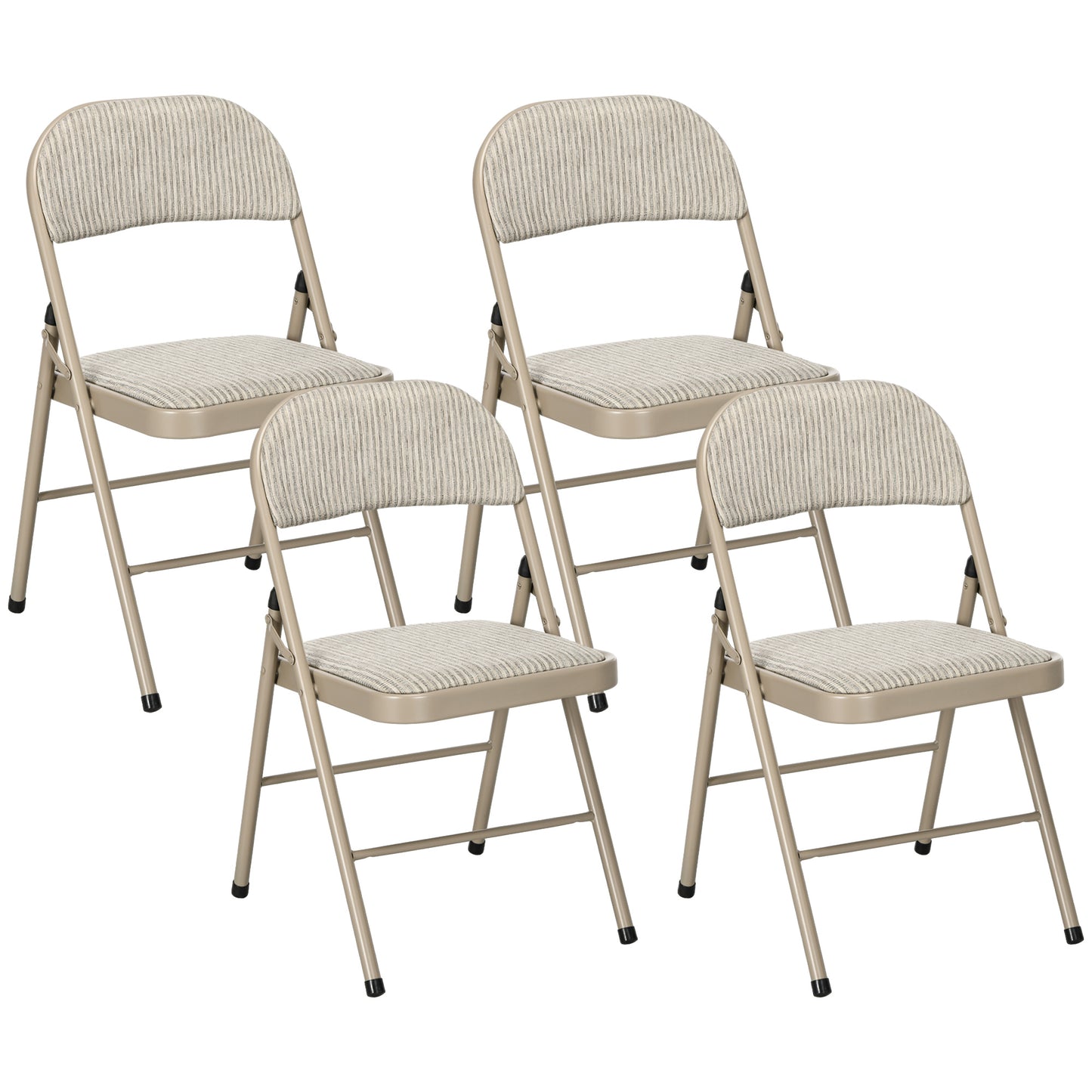 4 Pack Linen-Look Padded Folding Chairs with Cushioned Seat Beige
