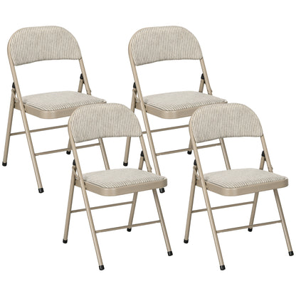 4 Pack Linen-Look Padded Folding Chairs with Cushioned Seat Beige