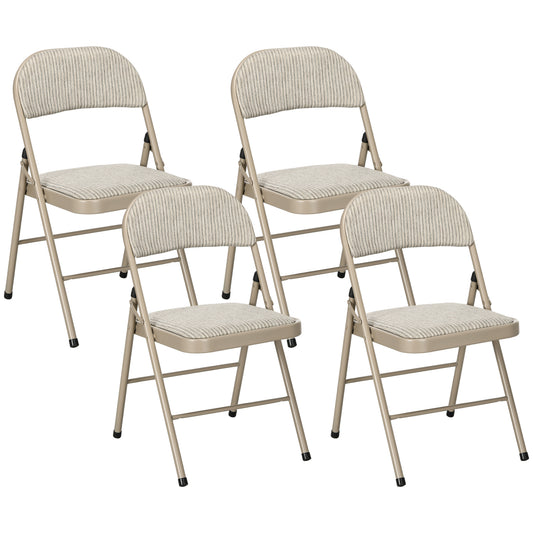 4 Pack Linen-Look Padded Folding Chairs with Cushioned Seat Beige