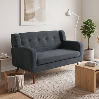 2 Seater Sofa, 118 cm Corduroy Small Loveseat Sofa, Dark Grey