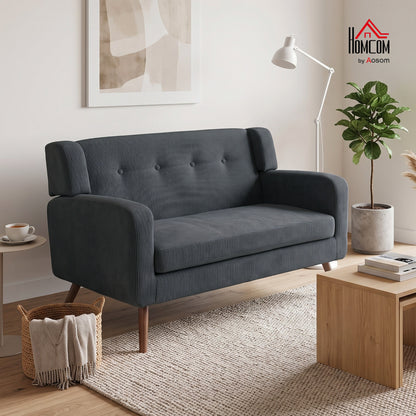 2 Seater Sofa, 118 cm Corduroy Small Loveseat Sofa, Dark Grey