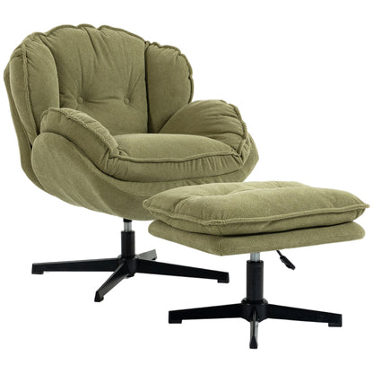 Armchair with Footstool, 360-Degree Swivel Accent Chair, Green