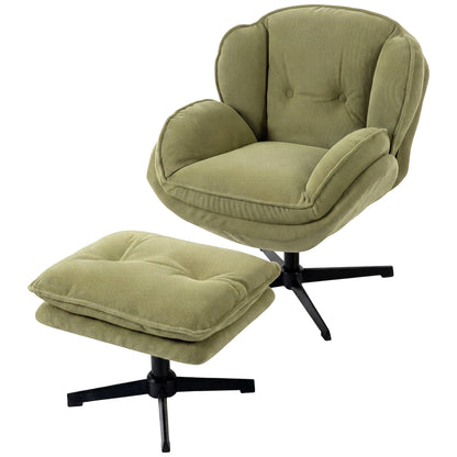 Armchair with Footstool, 360-Degree Swivel Accent Chair, Green