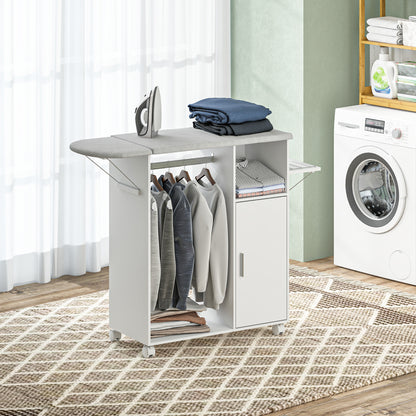 Rolling Ironing Board Cabinet, Foldable Ironing Station with Storage