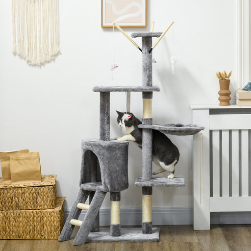 Cat Scratching Post Cat Tree for Indoor Cats Climbing Tower Scratcher w/ Ladder Kitty Activity Centre 135cm Grey