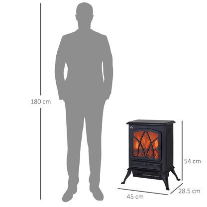 Free Standing Fireplace Flame Effect Electric Heater Log Burning Black