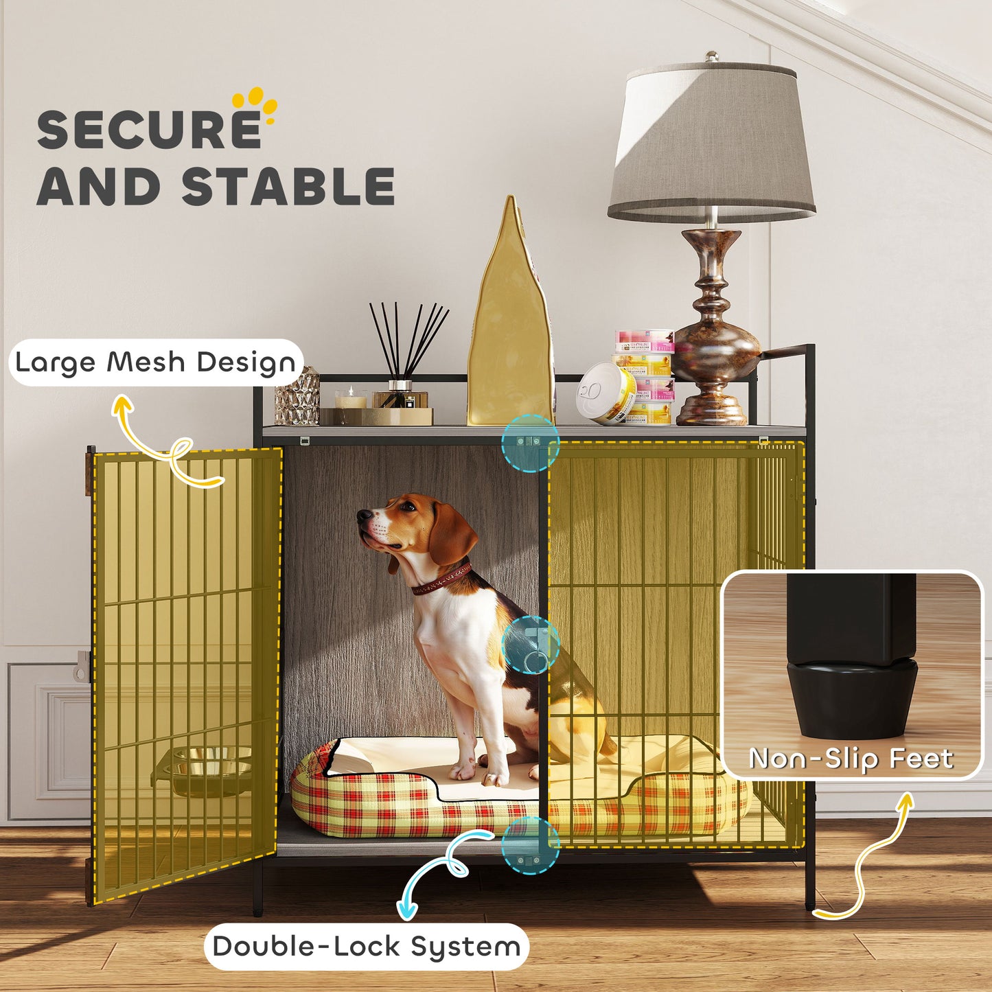 Dog Crate Furniture with Rotating Bowl Holder for Medium Dogs, Grey