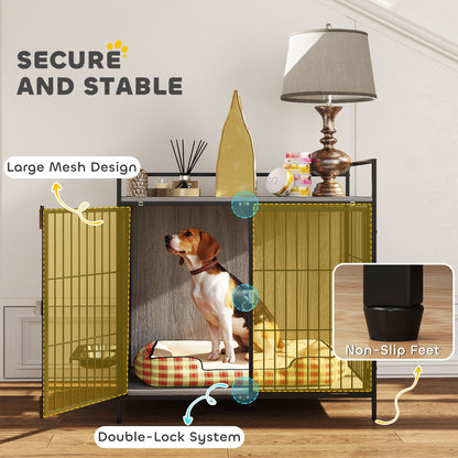 Dog Crate Furniture with Rotating Bowl Holder for Medium Dogs, Grey