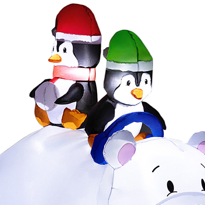 6.4FT Christmas Inflatable Two Penguins Riding on Polar Bear