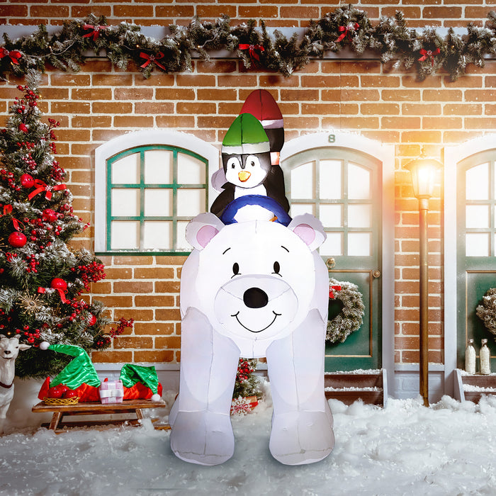 6.4FT Christmas Inflatable Two Penguins Riding on Polar Bear